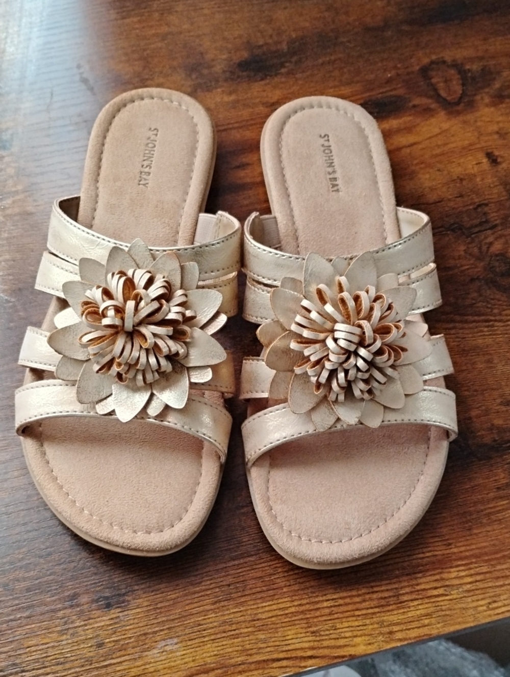 St. John's Bay Women's Gold Floral Slide Sandals